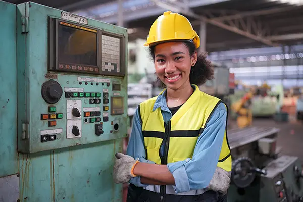 young mechanic woman working hard in workshop